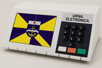 Urna eletrônica com bandeira de Itajaí/SC
